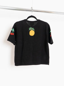 Vintage x Fruit Patterned Cotton Short-sleeve Cardigan (XS-M)