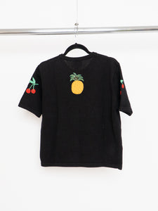 Vintage x Fruit Patterned Cotton Short-sleeve Cardigan (XS-M)