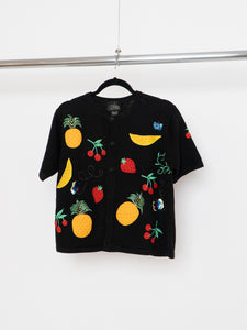 Vintage x Fruit Patterned Cotton Short-sleeve Cardigan (XS-M)