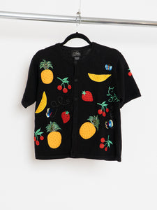 Vintage x Fruit Patterned Cotton Short-sleeve Cardigan (XS-M)