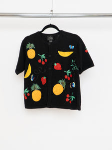 Vintage x Fruit Patterned Cotton Short-sleeve Cardigan (XS-M)