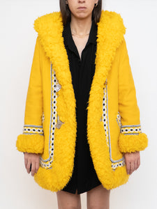 Vintage x Bright Yellow Patterned Fleece Coat (XXS-S)