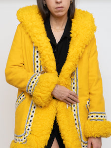 Vintage x Bright Yellow Patterned Fleece Coat (XXS-S)