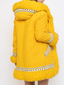 Vintage x Bright Yellow Patterned Fleece Coat (XXS-S)