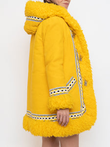 Vintage x Bright Yellow Patterned Fleece Coat (XXS-S)
