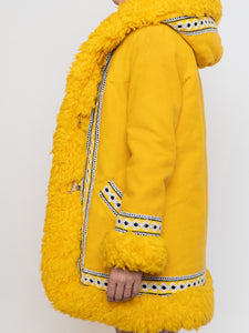 Vintage x Bright Yellow Patterned Fleece Coat (XXS-S)
