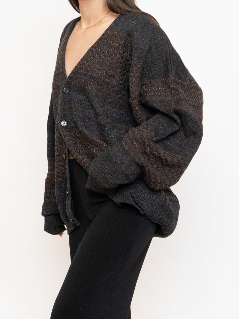 Vintage x Made in Canada x Deadstock Dark Pattered Cardigan (XS-XXL)