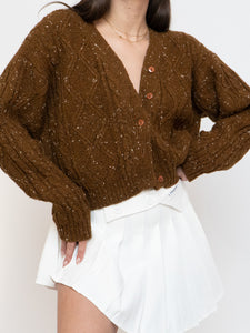 Vintage x Made in Taiwan x Brown Speckled Wool-blend Cropped Cardigan (XS-L)