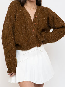 Vintage x Made in Taiwan x Brown Speckled Wool-blend Cropped Cardigan (XS-L)