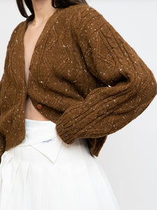Vintage x Made in Taiwan x Brown Speckled Wool-blend Cropped Cardigan (XS-L)