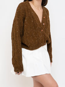 Vintage x Made in Taiwan x Brown Speckled Wool-blend Cropped Cardigan (XS-L)