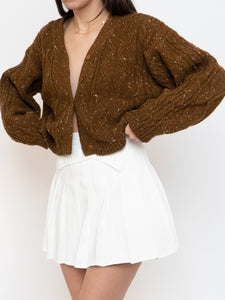 Vintage x Made in Taiwan x Brown Speckled Wool-blend Cropped Cardigan (XS-L)