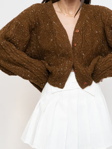 Vintage x Made in Taiwan x Brown Speckled Wool-blend Cropped Cardigan (XS-L)