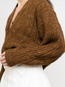 Vintage x Made in Taiwan x Brown Speckled Wool-blend Cropped Cardigan (XS-L)