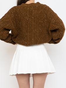 Vintage x Made in Taiwan x Brown Speckled Wool-blend Cropped Cardigan (XS-L)