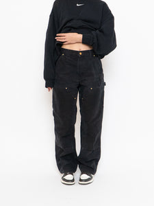 Vintage x Made in USA x CARHARTT Faded Black Double-Knees (M, L)