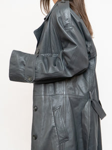Vintage x Made in Canada x Wool-Lined Grey Leather Trench (S-L)