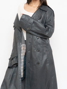 Vintage x Made in Canada x Wool-Lined Grey Leather Trench (S-L)