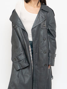 Vintage x Made in Canada x Wool-Lined Grey Leather Trench (S-L)