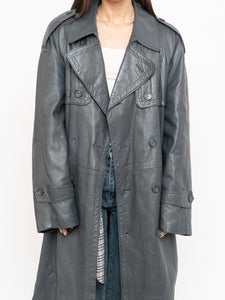 Vintage x Made in Canada x Wool-Lined Grey Leather Trench (S-L)