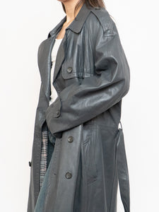 Vintage x Made in Canada x Wool-Lined Grey Leather Trench (S-L)