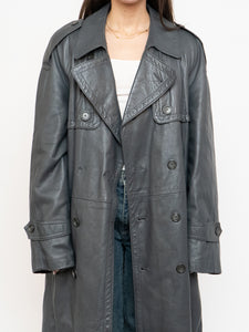 Vintage x Made in Canada x Wool-Lined Grey Leather Trench (S-L)