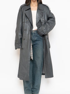 Vintage x Made in Canada x Wool-Lined Grey Leather Trench (S-L)