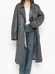Vintage x Made in Canada x Wool-Lined Grey Leather Trench (S-L)