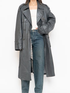Vintage x Made in Canada x Wool-Lined Grey Leather Trench (S-L)