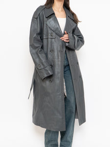 Vintage x Made in Canada x Wool-Lined Grey Leather Trench (S-L)