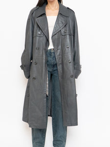 Vintage x Made in Canada x Wool-Lined Grey Leather Trench (S-L)
