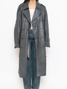 Vintage x Made in Canada x Wool-Lined Grey Leather Trench (S-L)