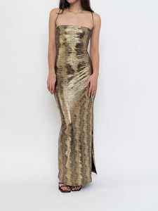 Vintage x Made in USA x MAXIM Gold Snakeskin Fitted Dress (S-M)