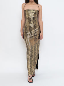 Vintage x Made in USA x MAXIM Gold Snakeskin Fitted Dress (S-M)