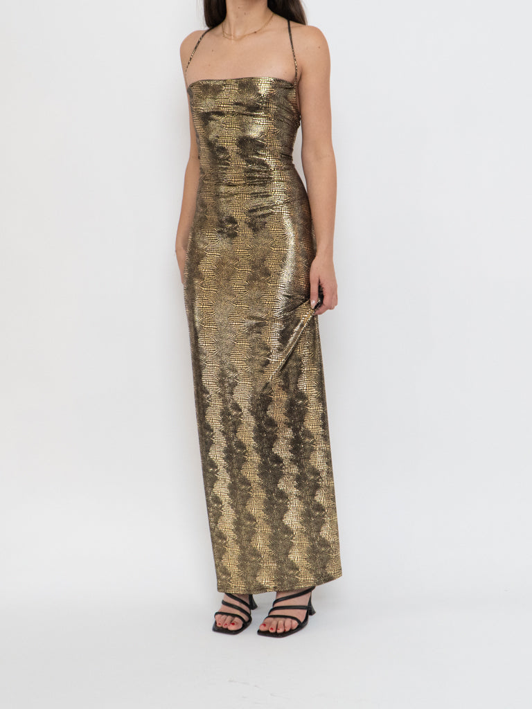 Vintage x Made in USA x MAXIM Gold Snakeskin Fitted Dress (S-M)