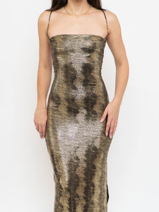 Vintage x Made in USA x MAXIM Gold Snakeskin Fitted Dress (S-M)