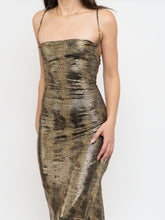 Load image into Gallery viewer, Vintage x Made in USA x MAXIM Gold Snakeskin Fitted Dress (S-M)