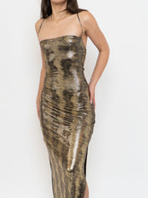 Load image into Gallery viewer, Vintage x Made in USA x MAXIM Gold Snakeskin Fitted Dress (S-M)