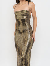 Load image into Gallery viewer, Vintage x Made in USA x MAXIM Gold Snakeskin Fitted Dress (S-M)