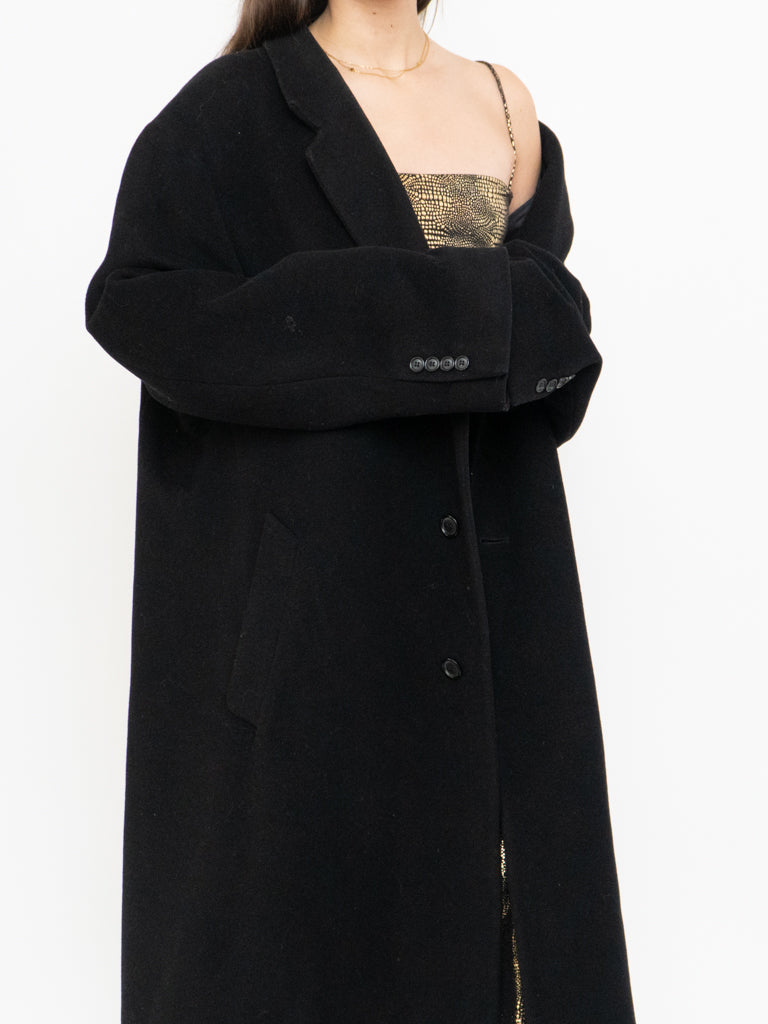 Vintage x Black Wool-Blend Long Blazer Coat (S-XL)