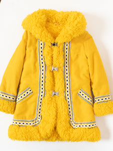 Vintage x Bright Yellow Patterned Fleece Coat (XXS-S)