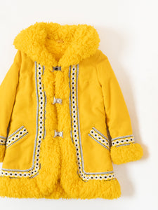 Vintage x Bright Yellow Patterned Fleece Coat (XXS-S)