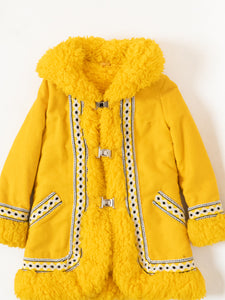 Vintage x Bright Yellow Patterned Fleece Coat (XXS-S)