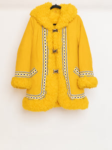 Vintage x Bright Yellow Patterned Fleece Coat (XXS-S)