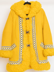 Vintage x Bright Yellow Patterned Fleece Coat (XXS-S)