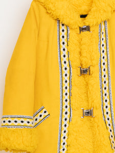 Vintage x Bright Yellow Patterned Fleece Coat (XXS-S)