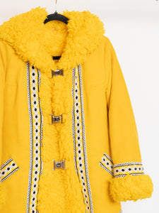 Vintage x Bright Yellow Patterned Fleece Coat (XXS-S)