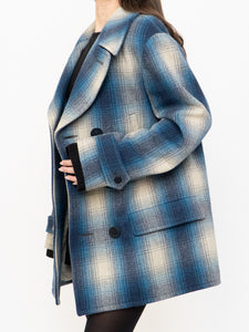 RALPH LAUREN POLO x Blue Plaid Wool-Blend Coat (XS-L)