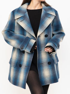 RALPH LAUREN POLO x Blue Plaid Wool-Blend Coat (XS-L)
