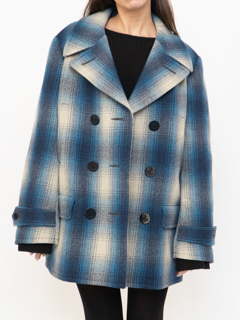RALPH LAUREN POLO x Blue Plaid Wool-Blend Coat (XS-L)